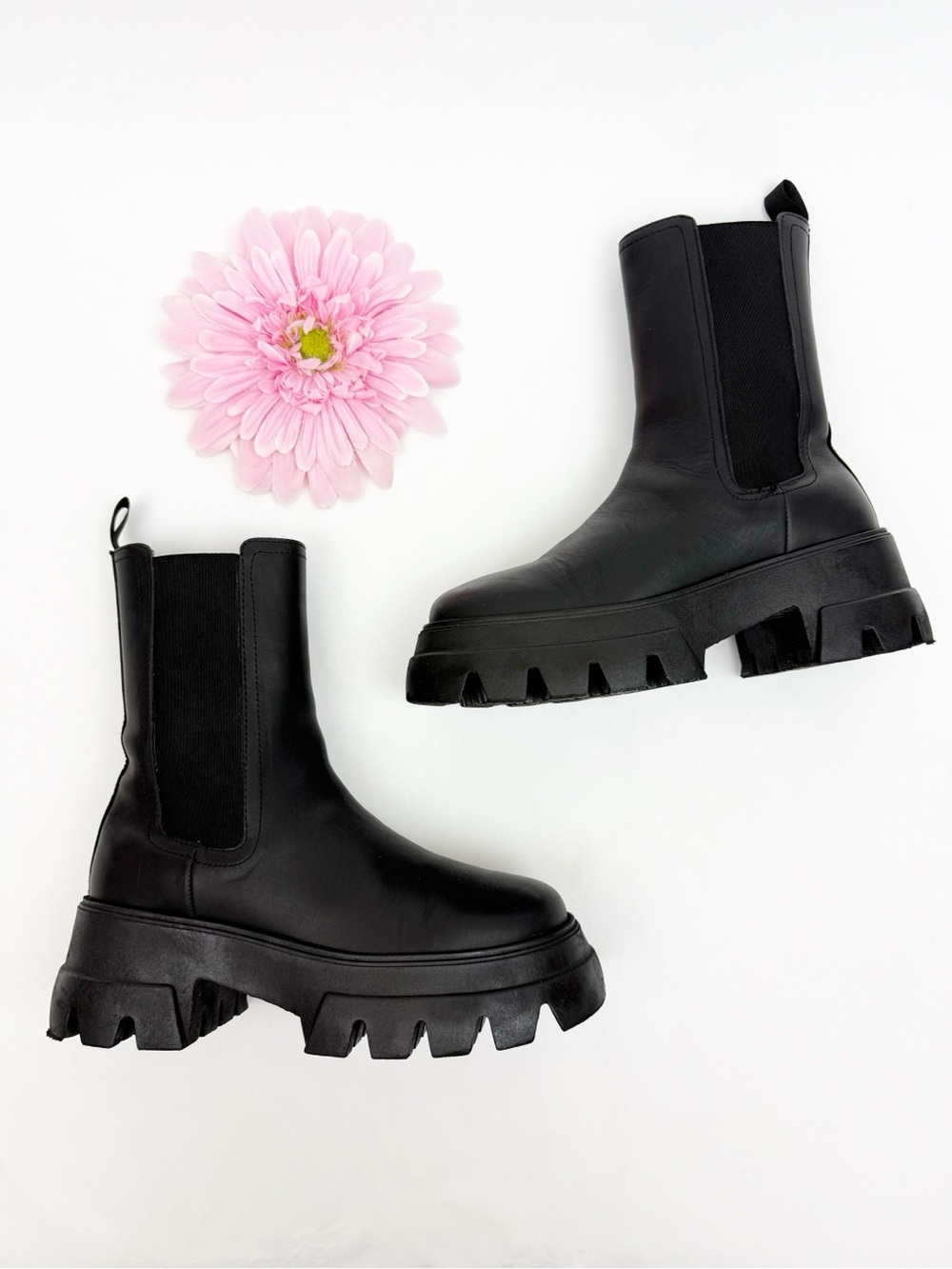 Thursday Boot Company Reign Leather Chelsea Ankle Mid Calf Boots Chunky Black - Picture 9 of 14